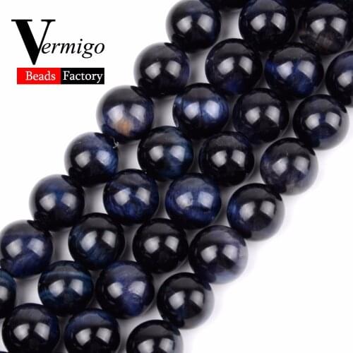 High Quality Dark Blue Tiger Eye Beads Natural Stone Loose Beads For Needlework Jewelry Making Diy Bracelet Necklace 15"