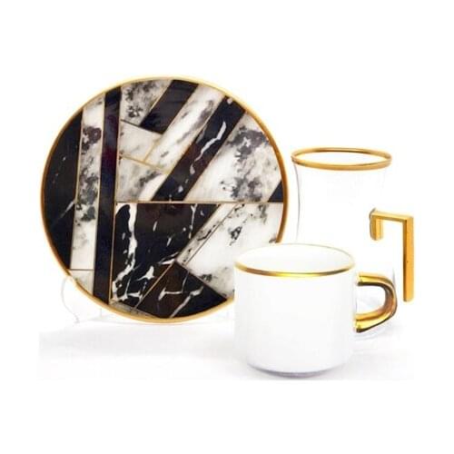 Drop Focus Handled Tea & Coffee Set 18 pieces Black Marble