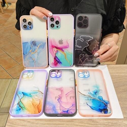 Colorful Watercolor Marble Texture Phone Case For iPhone 11 12 Pro Max Mini X XR XS Max 7 8 Plus SE2020 Clear Hard PC Back Cover