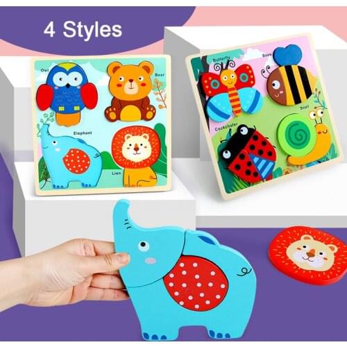 Montessori Children Wooden Puzzles Cartoon Large Particles 3d Early Educational Intelligence for Toddler Boys Girl