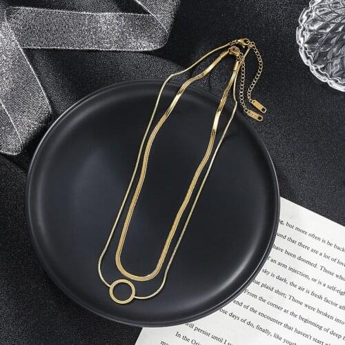 CANZE Titanium Steel 2 Layer Snake Necklace Temperament Simple Exquisite Style Pendant Chain Women Trend Design Necklace