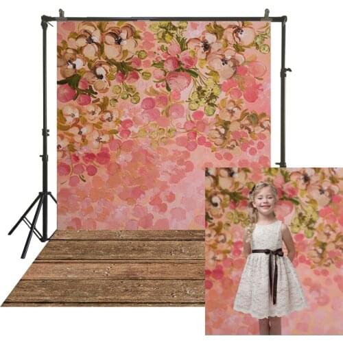 Pink Oil Painting Floral Pattern Photography BackDrops Polyester Traditional Studio Back Drops Wood Portrait Booth Backgrounds