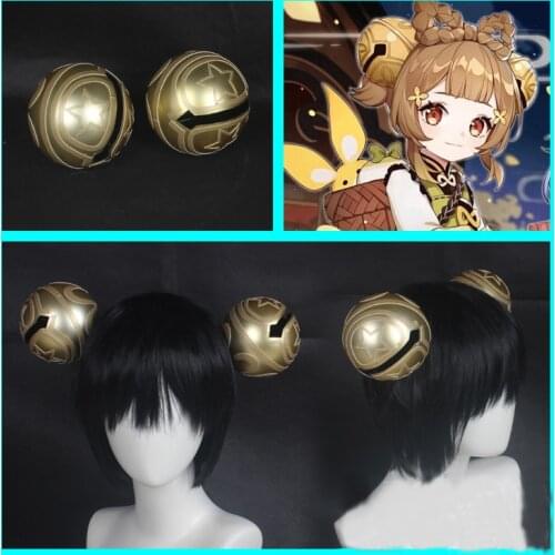 Genshin Impact Yaoyao Cosplay Headwear Golden Bell Ball Hairpin Hair Clip Hair Accessory Props