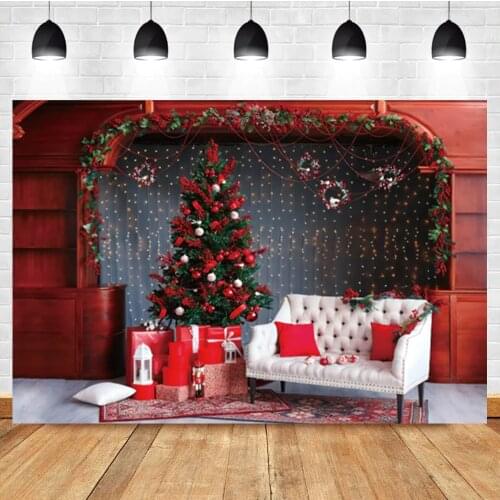 Laeacco Christmas Indoor Tree Gift Flower Wall Baby Birthday Photo Photography Background Photographic Backdrop For Photo Studio