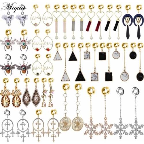 Miqiao 2pcs Explosive New Product Stainless Steel Elephant Snowflake Oval LOVE Pendant Ear Expansion Human Body Piercing Jewelry