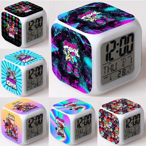 Friday Night Funkin Alarm Clock 7 Led Night Light Desk Clocks Date Temperature Table Reveil Despertador Kids Birthday Gifts
