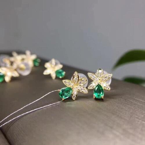 Natural Real Emerald Earring 925 Silver sterling Fine Charm Jewelry for Women Wedding Party Earring