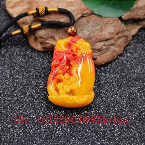 Natural Red Yellow Jade Stone Pine Vase Pendant Necklace Chinese Jadeite Jewelry Charm Carved Amulet Fashion Gifts for Women Men