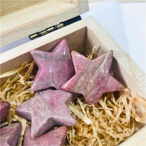 Natural hand carved crystal gemstone pink rhodonite five-pointed star for healing reiki