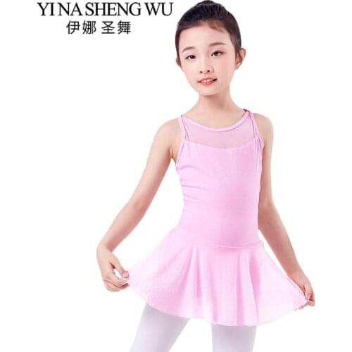 Newest Summer Girls Ballet Dance Sling Practice Clothes Childrens Gymnastics Leotard Ballet Dancing Clothes Net Yarn Stitching