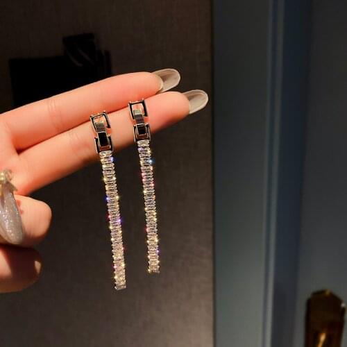 OLIRAFT 2021 Trend Zircon Crystal Tassel Long Dangle Earrings For Women Korean Style Vintage Minimalist Wedding Party Jewelry