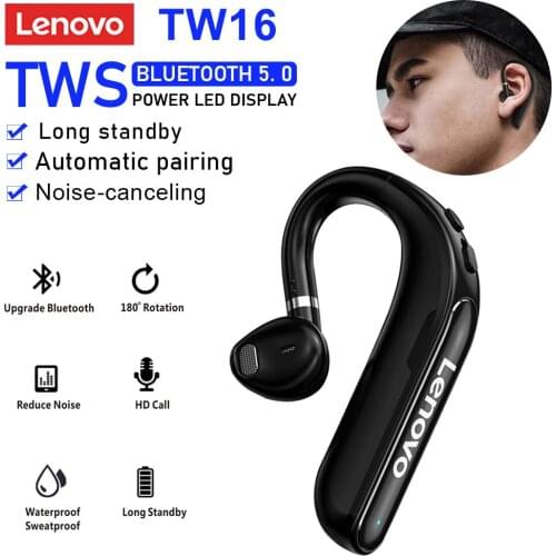 Original Lenovo TW16 Wireless Bluetooth 5.0 Earphone Earhook Earbud With Microphone Stereo 40 Hours For Driving Meeting