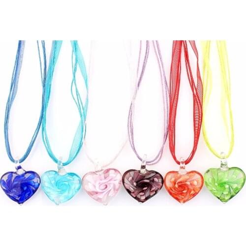 Fashion Wholesale 6pcs handmade Murano Lampwork Glass Mixed Color Inside transparent spin flower Pendants Necklace