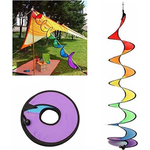 One Piece 55'' 140cm Colorful Rainbow Spiral Windmill Windsock Camp Tent Home Garden Decor Outdoors Toy