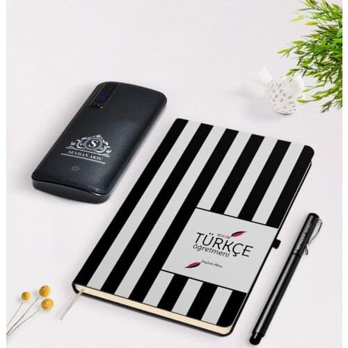 Personalized Turkish Teacher Black Notebook Pen 12.000 Mah Powerbank Gift Seti-2