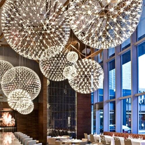 Ball Stainless Steel Pendant Lamps Loft Spark Ball LED Pendant Light Firework Home Deco Lighting Kitchen Hanging Lamps Fixture