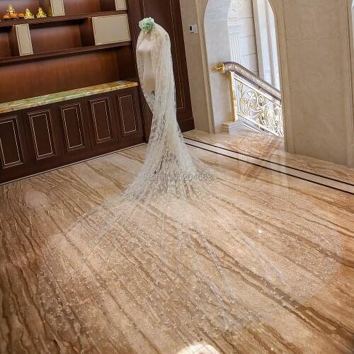 Stunning Two-Layer Luxury Lace Wedding Veil with Gold 4 Meters Long Bridal Veils with Comb AX