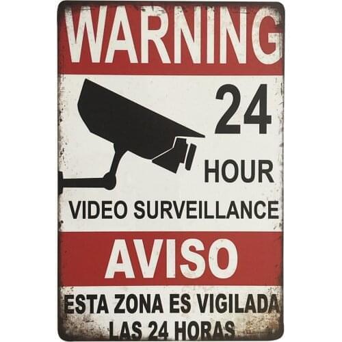Warning Camera Surveillance RetroTin Sign 24hour Video 20x30cm Safety Metal Plaque Vintage Wall Decor Poster 2021 Metal Poster