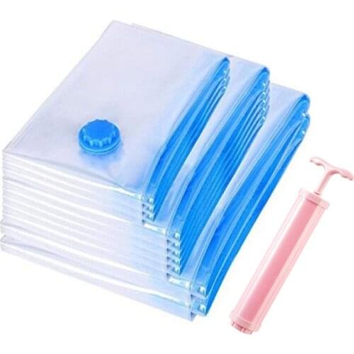 Durable Home Vacuum Storage Bags For Clothes Pillows Bedding Blanket More Space Save Compression Travel Hand Pump Seal Zipper