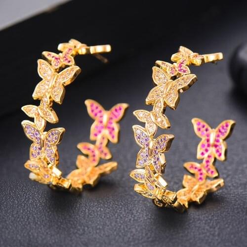Luxury elegant woman Girl Butterfly Round Earring Jewelry Fashion Trend Actor Dancer Bridal Wedding Party Show GIFT