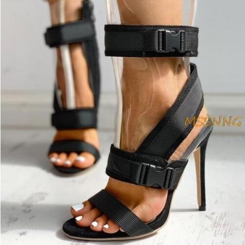 Women Sandals Transparent Gladiator Pumps Summer Ladies High Heels Open Toe Shoes Buckle Strap Black Stiletto Rome Women Sandals