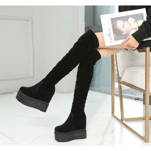 Long Boots Women Knee High Winter Hidden Heel Thin Leg Long Over Thigh Boots Knee High Wedge High Heel Shoes 13cm