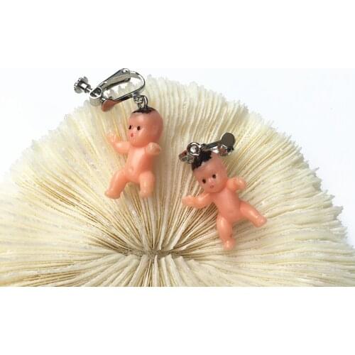 Vintage Kawaii Crawling Kewpie Baby Doll Earrings cute dangle african ASIAN EUROPEAN