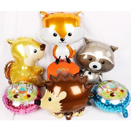 Cartoon children birthday party aluminum film balloon fox squirrel hedgehog raccoon shape decoration wholesale
