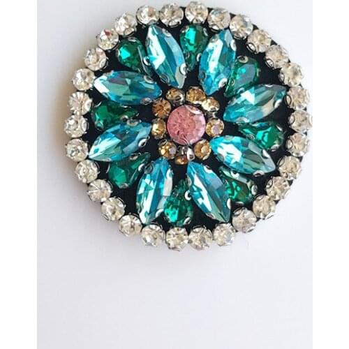 High-grade circular brooch glass patch custom diamond ring diamond crystal overcoat applique hand-made diy clothing accessories