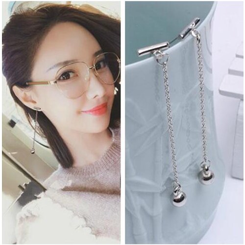 Ex699 Korean version Fashion simple Gothic Geometric T word Tassel chain round ball studs earrings 2021 trend Womens Jewelry
