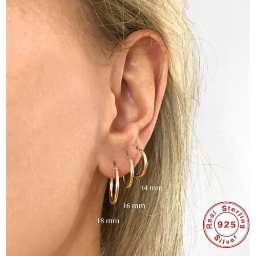 AIDE Minimalism 12/14/16/18mm Hoop Earrings For Women Fashion INS Round 925 Sterling Silver Pierced Earings Jewelry kolczyki