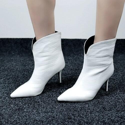 2021 Autumn Winter New Short Boots Ladies Street Fashion Stone Pattern Womens Shoes Female Slip On Sexy Stiletto Boots