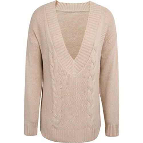 Autumn Winter Off Shoulder Deep V Neck Long Sleeve Sweaters For Women 2021 New Fashion Knitted Pullover Female White Knitwear