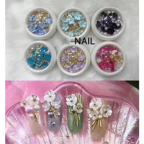 1 jar Mix-Designs nail art studs 6 Types 3D Gems Stud Charm Rhinestones Rivet Mixed Flower Studs Rhinestone Nail Decoration BR2