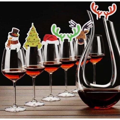 10pcs/lot Christmas Decorations Cup Card 2021 Xmas Hats Antlers Champagne Glass Ornament New Year Party Supplies for Home Docr