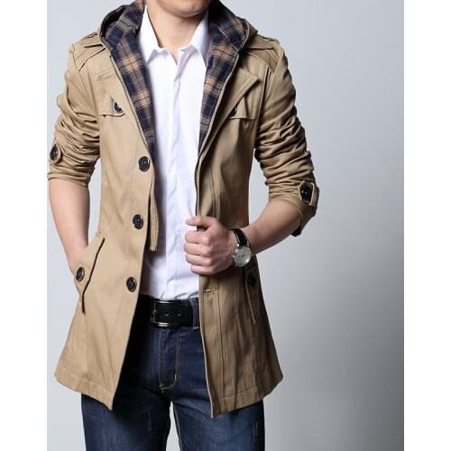 2021 Fashion outwear long coat men trench puls size 5XL male clothing slim fit black and khaki Free shipping