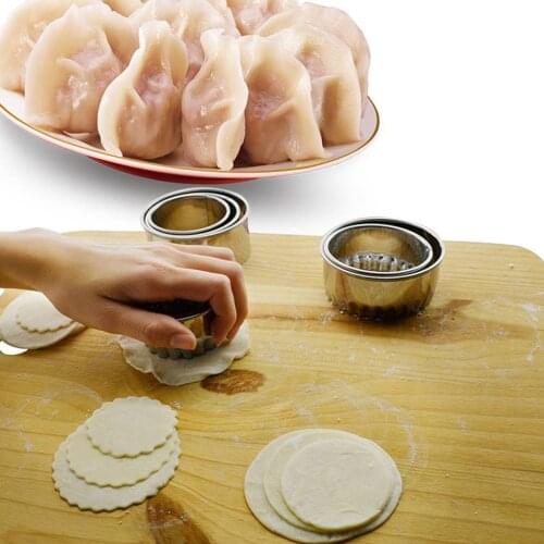 3pcs Stainless Steel Dumpling Skin Maker Mold Round Jiaozi Cutter Pie Mould Kitchen Pastry Tool