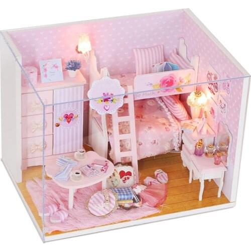 3D doll house with dust cover wooden sweet small dollhouse for girls' good gifts with free shipping