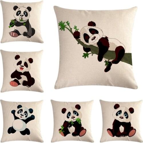 45*45cm Lovely Panda Pattern Cotton Linen Throw Pillow Cushion Cover Home Decoration Sofa Bed Decor Decorative Pillowcase