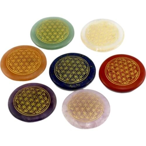 7 pieces Reiki Stone Natural Crystal Palm Stone Pocket Stone Polished Engraved Life Flower Crystal