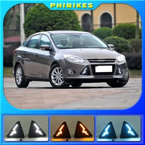 Car-styling 12V LED DRL Daytime Running Light Kits Turn signal Fog Lamp Hole Cover Lamp for Ford Focus 2012 2013 2014 2015
