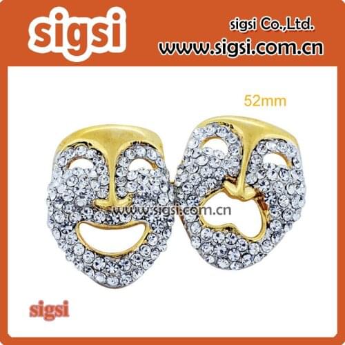 Rhinestone happy / sad face brooch