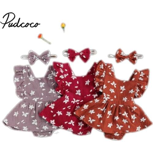 Infant Newborn Baby Girls Romper Dress Floral Ruffled Sleeveless Jumpsuits Summer Cotton Casual Outfits