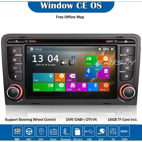 Erisin 7147 DAB+ Car DVD Player Stereo Autoradio GPS SWC Canbus RDS DVR 3G SD USB Bluetooth for AUDI A3 S3 RS3 RNSE-PU