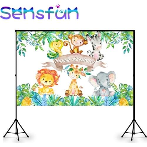 Xq0596 Jungle Party Photography Backdrop Animals Lion King Elephant Happy Birthday Baby Shower Background for Photo Studio Props
