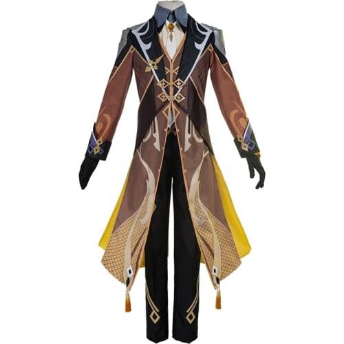 Hot Game Genshin Impact Zhongli Cos Uniform Brown Coat Cosplay Costume For Male X