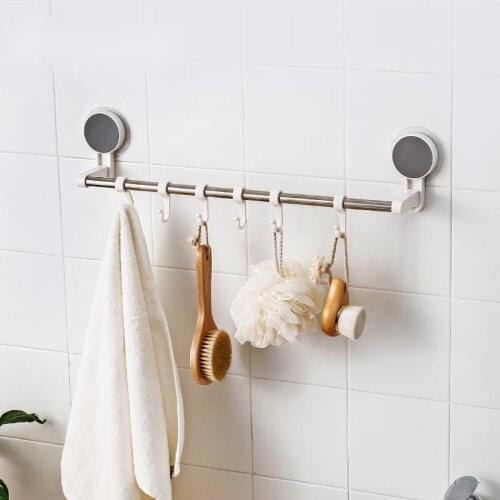 Stainless steel towel rack holder without holes single bar bathroom suction cup storage rack with hook kitchen towel rack