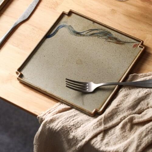 Japanese-style Ceramic Western Steak Plate 14-inch Square Plate Creative Home Restaurant Sushi Fruit Set Plate Kitchen Tableware