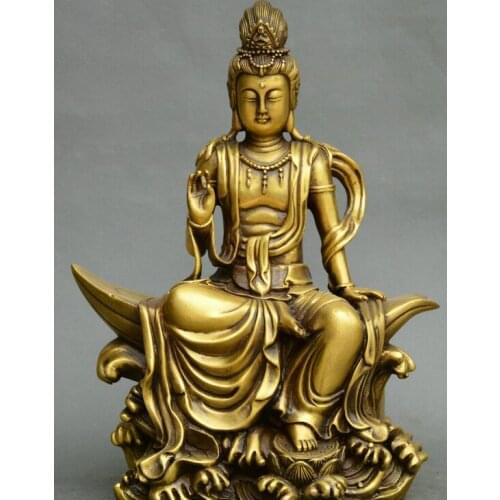 Chinese Tibet Buddhism old Bronze Kwan-yin Guanyin lotus flower goddess Statue