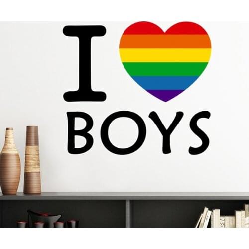 LGBT Rainbow Gay Lesbian Transgender Bisexuals Support I Love Boys Flag Removable Wall Sticker Art Wallpaper for Room Decal